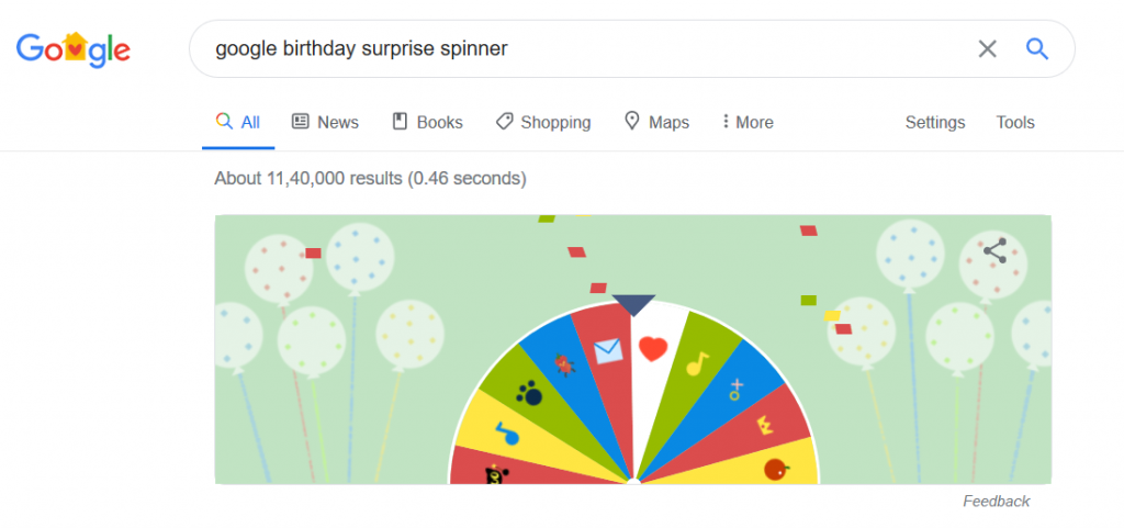 Google Birthday Surprise Spinner Game